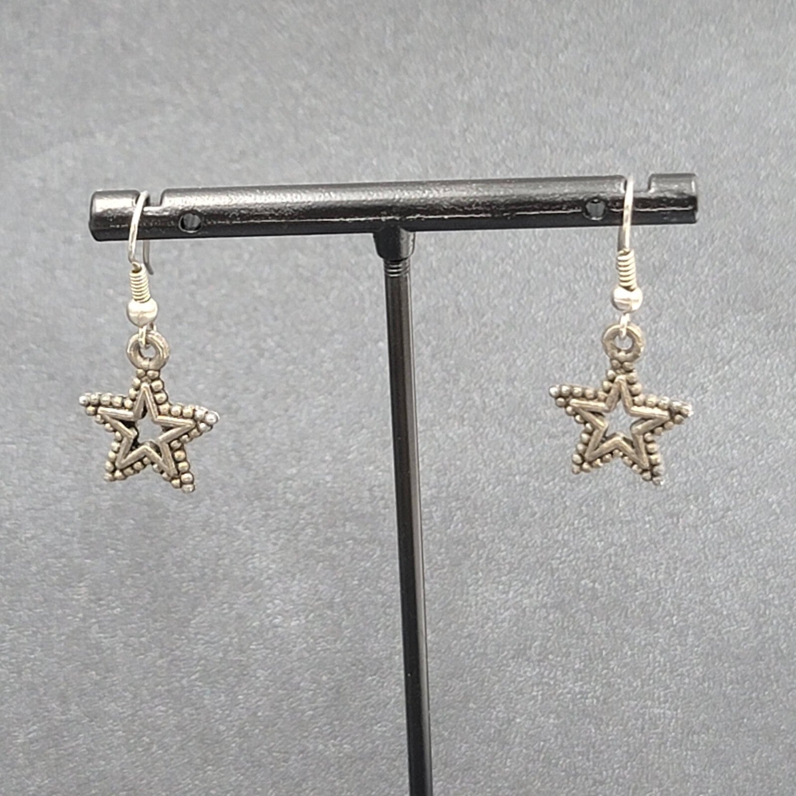 Lot of 2 Pierced Earrings Silver tone STARS Dangle Hoops