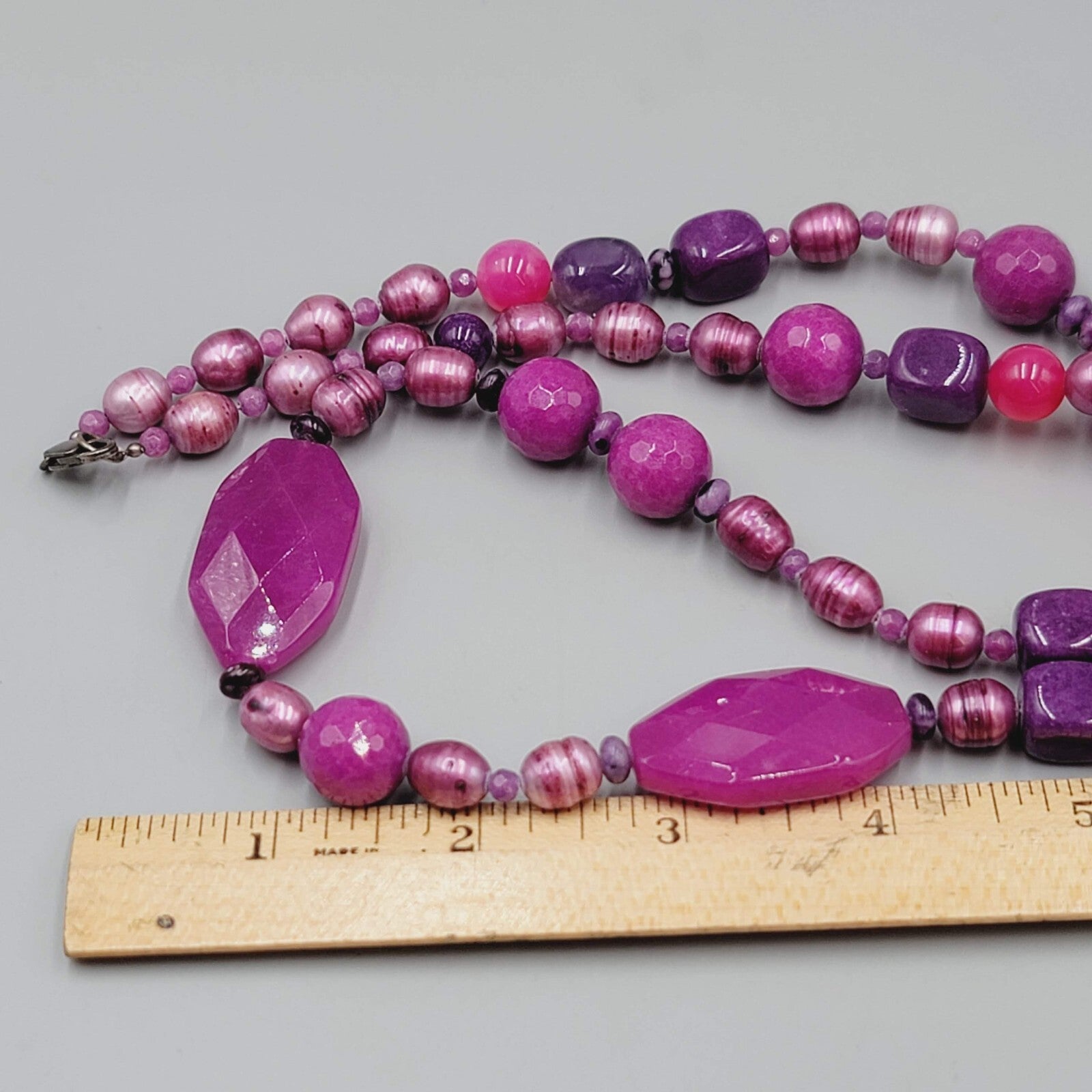 Purple Gemstone Bead Necklace Pearl Amethyst 30"