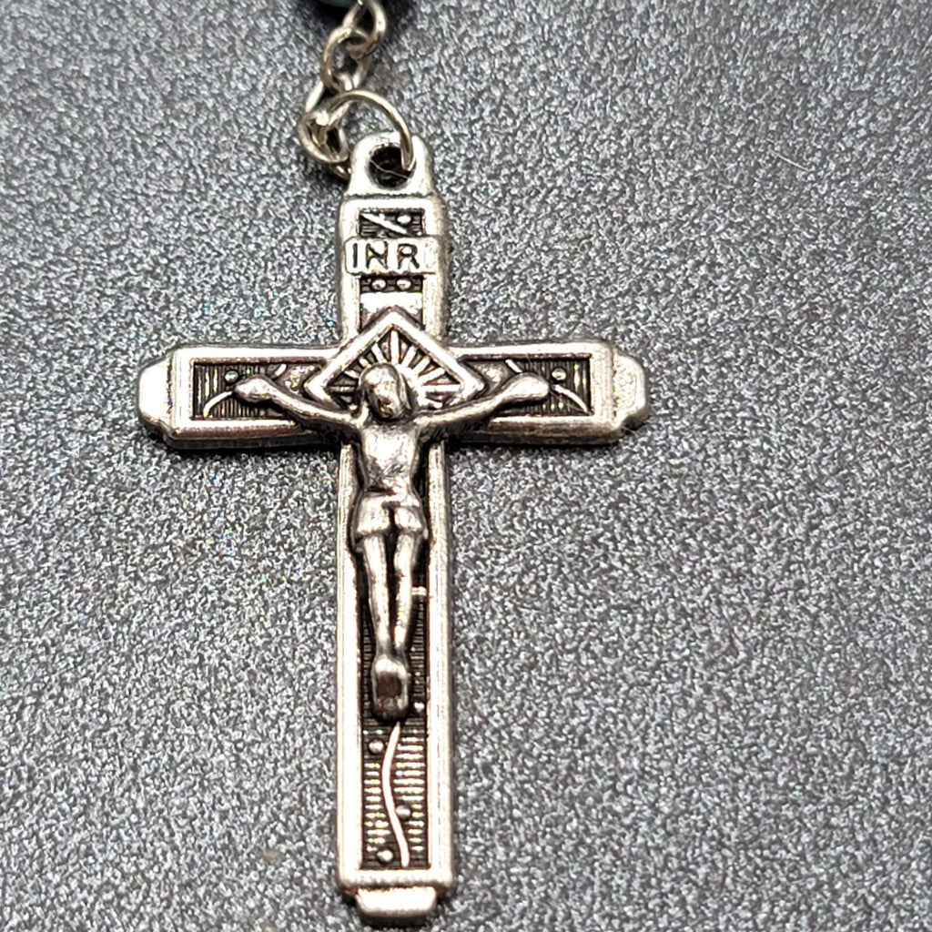 Saint Jude Rosary Silver tone Green Beads