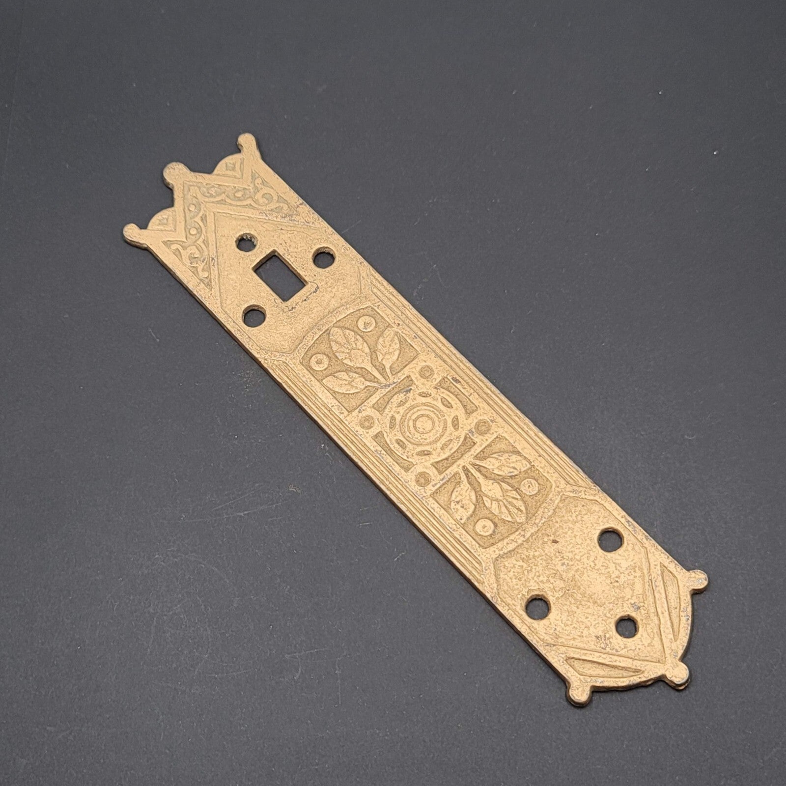 Vintage Cast Iron Painted Gold Latch Door Back Plate 9.5" x 2"