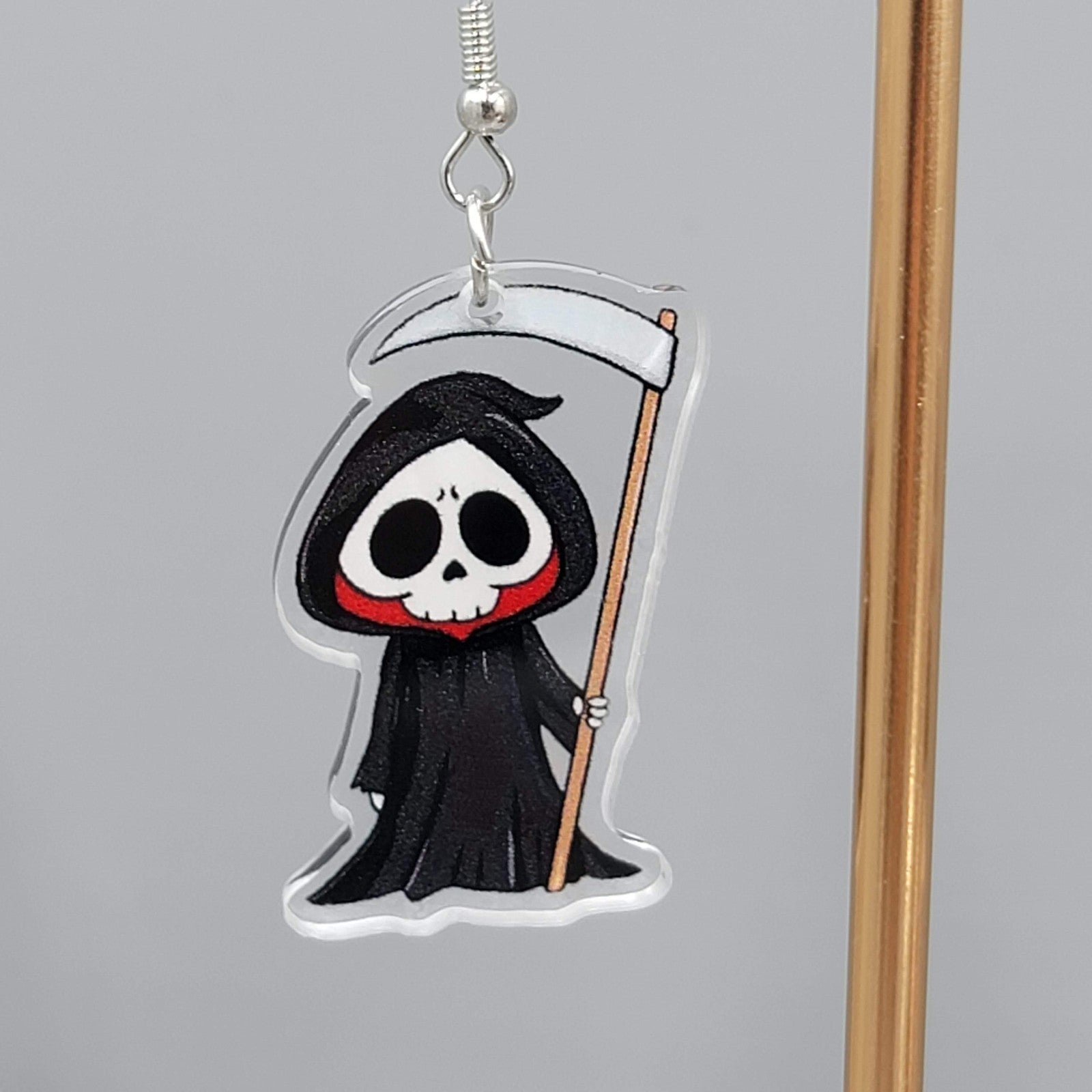 Halloween Grim Reaper Pierced Earrings Silver tone Dangle 1.5 in