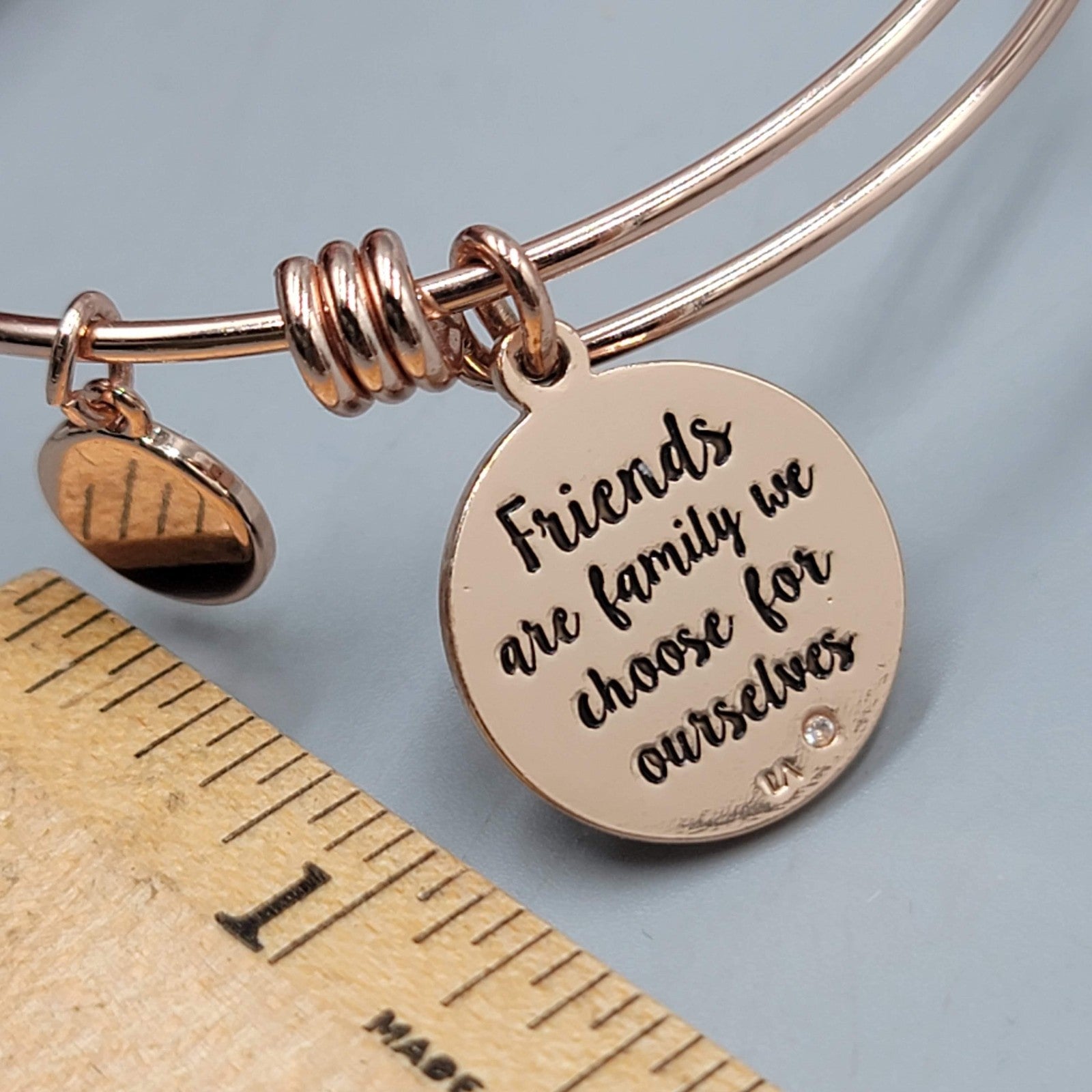 LA Rose Gold Tone Friends Forever Charm Bracelet Bangle  7.75"