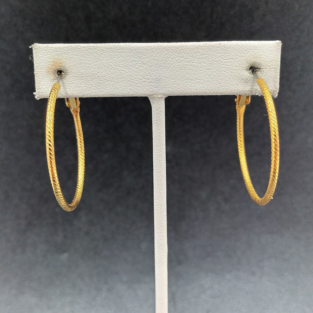 Pierced Earrings Textured Gold tone Snap Hoop 1 3/8"