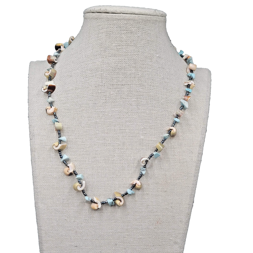 Swirl Seashell Bead Necklace Beach Boho Multicolor 18"