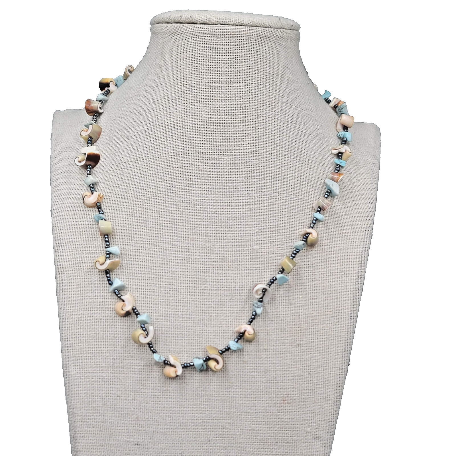Swirl Seashell Bead Necklace Beach Boho Multicolor 18"