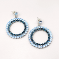 Blue Rhinestone Pierced Earrings Silver tone Open Circle Dangle 1 5/8"