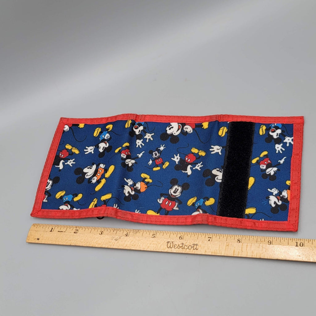 Vintage Disney Souvenir Mickey Mouse Trifold Hook & Loop Wallet Blue Red