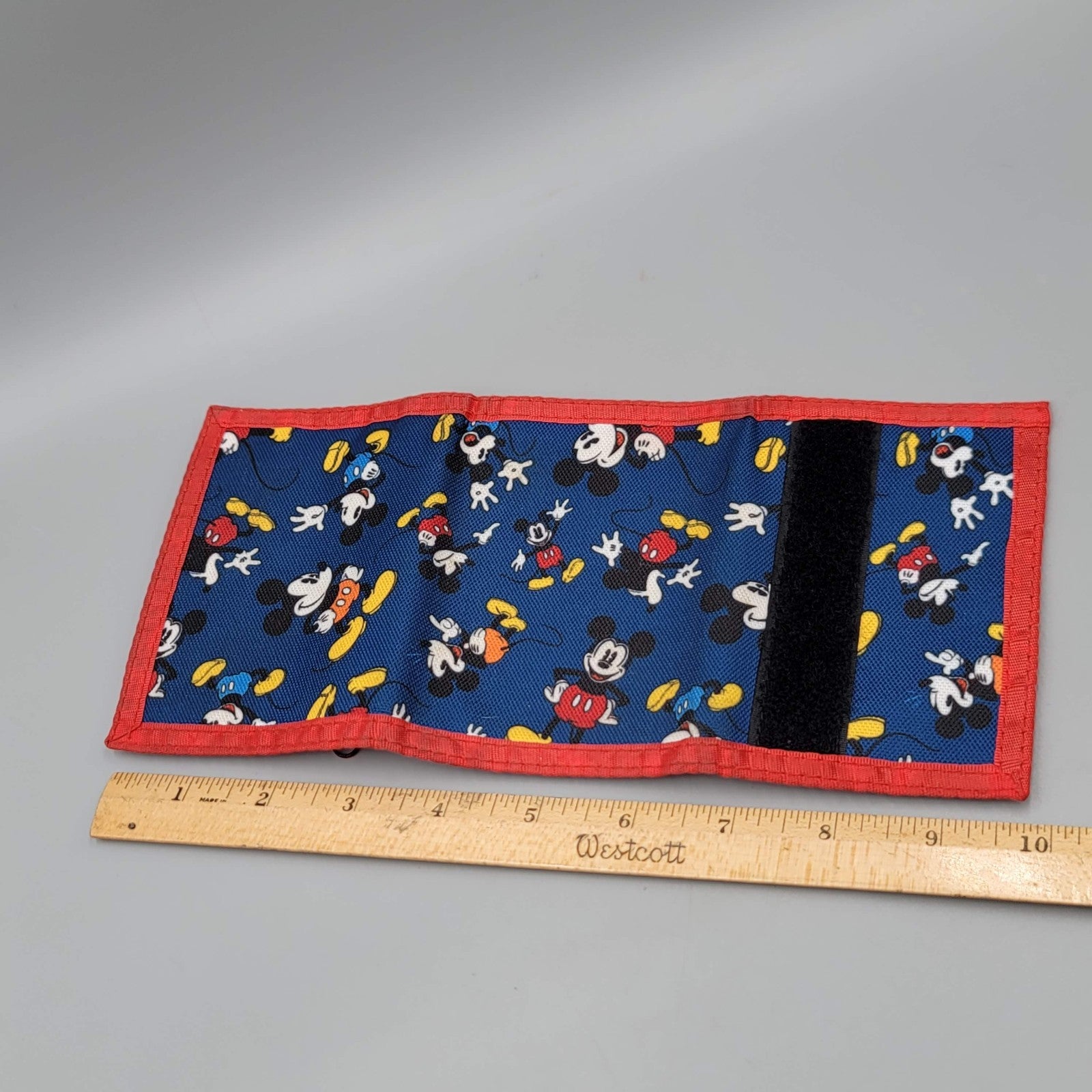 Vintage Disney Souvenir Mickey Mouse Trifold Hook & Loop Wallet Blue Red