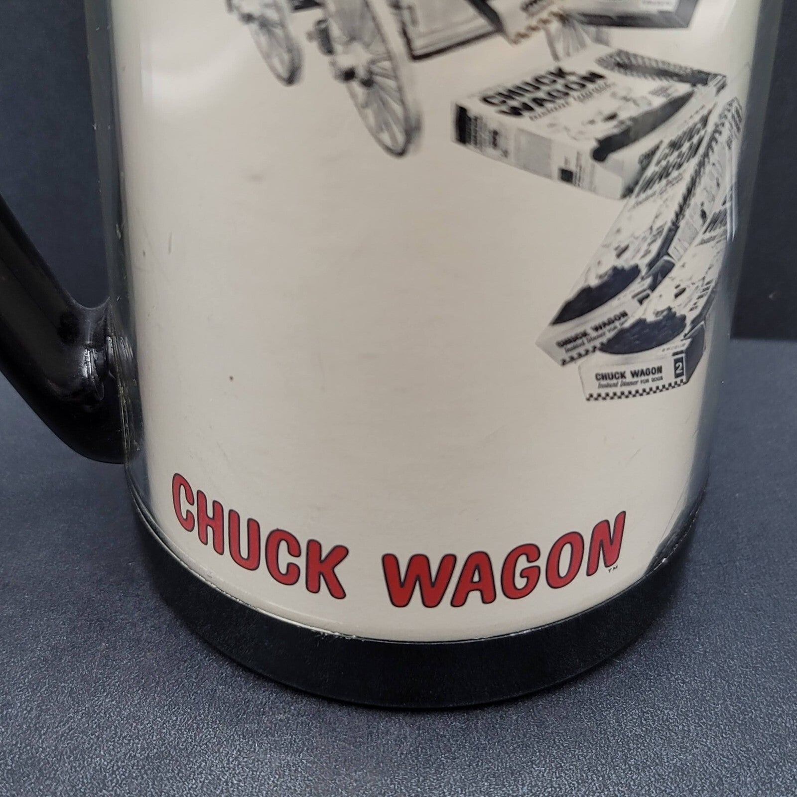 Vintage Thermo Serve Coffee Tumbler Cup CHUCK WAGON Dog Advertising Magazines