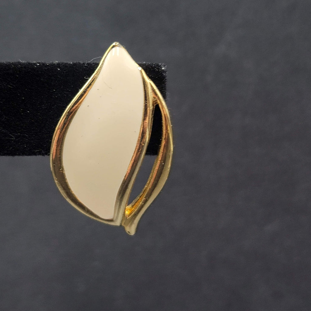 Vintage Pierced Earrings White Enamel Gold Plated Drop 1.25"