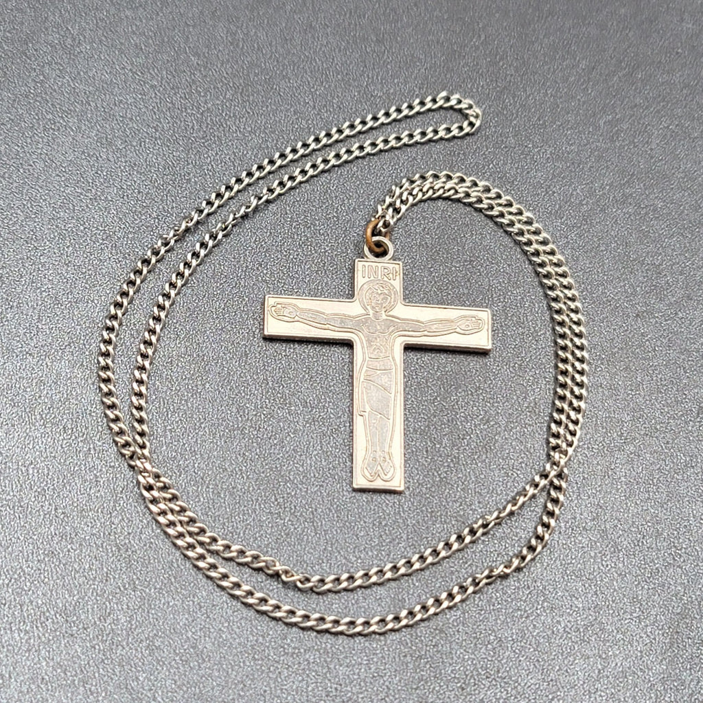 Catholic Religious Cross Pendant Christ is counting on you Silver tone 24"