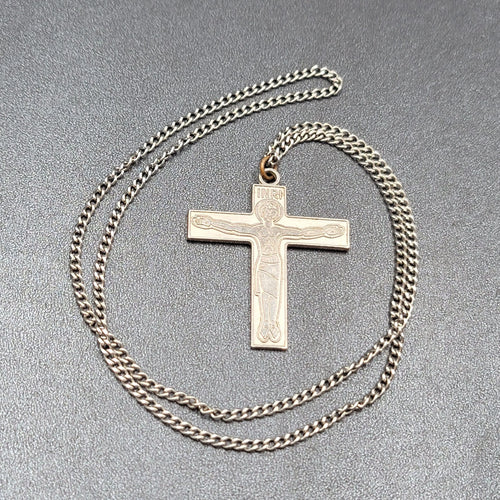 Catholic Religious Cross Pendant Christ is counting on you Silver tone 24"