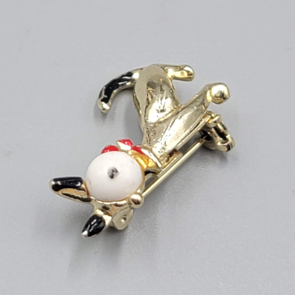 Vintage Scatter Pin Dog Cat Gold tone Enamel 1 1/8"
