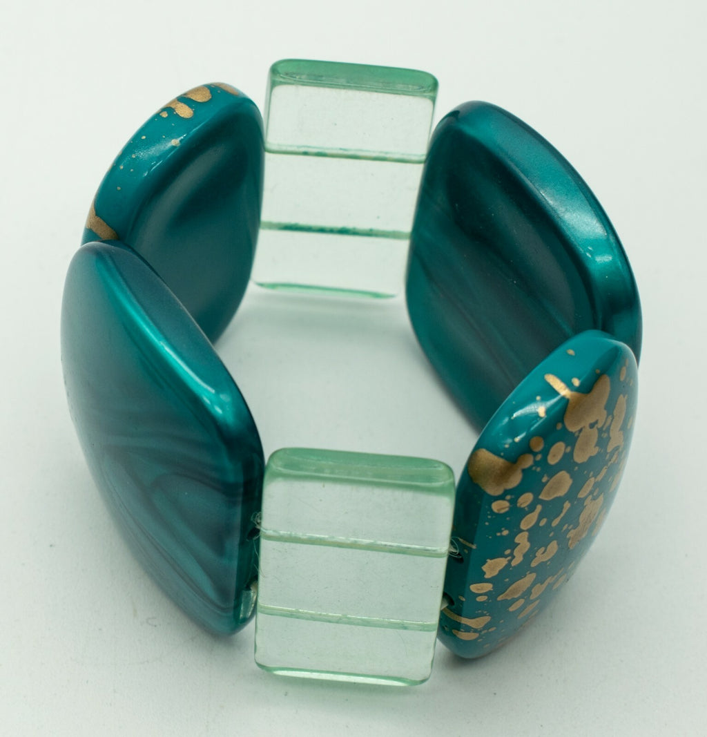 Wide Blue Bead Elastic Bracelet Estate Costume Jewelry