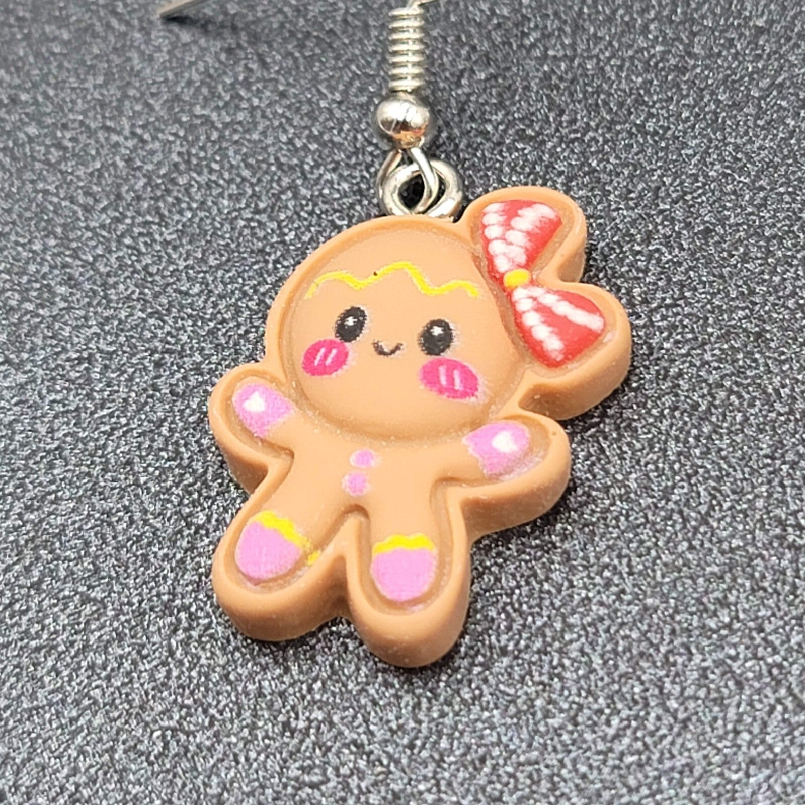 Gingerbread Girl Christmas Pierced Earrings Puffy 3D Dangle 1"