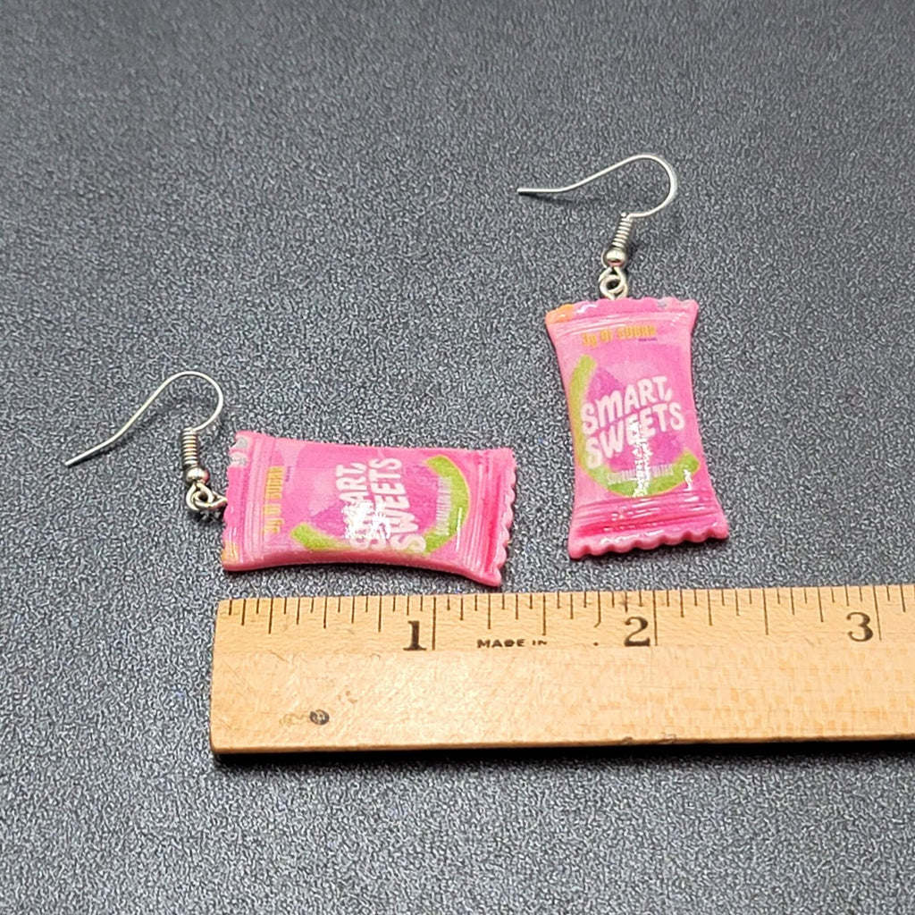 Smart Sweets Pierced Earrings Silver tone Candy Pink Dangle 1.25"