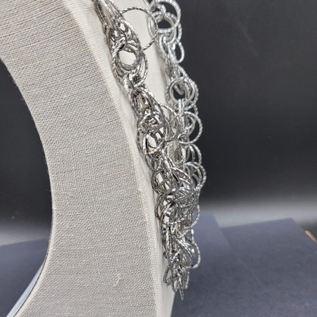 Silver tone Necklace Double Strand Circle Links 24" - 27" Adj