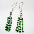 Green Glass Bead Curtain Tie Backs Set of 2 Silver tone Chain