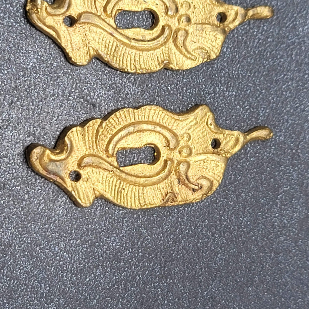 Vintage Small Lot of 2 Brass Skeleton Key hole Escutcheon 1.75" Salvage Hardware