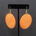 New Boho Pierced Earrings Orange Large Round Wood Disc Dangle 2"