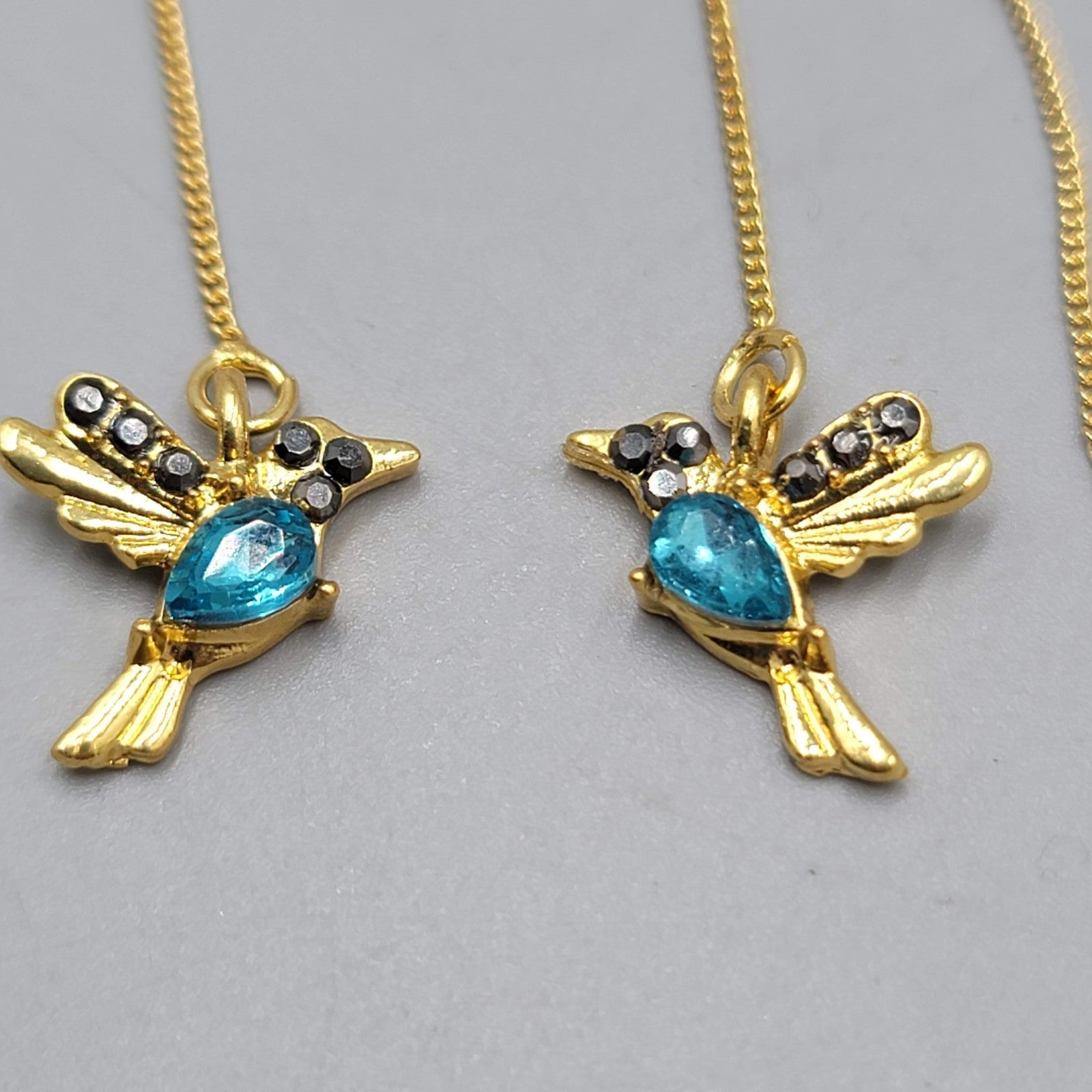 Crystal Bird Threader Pierced Earrings Gold tone Dangle 