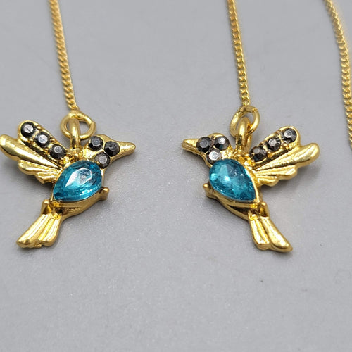 Crystal Bird Threader Pierced Earrings Gold tone Dangle 