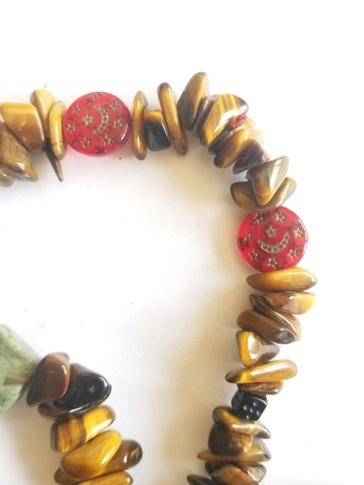 Vtg Tigers Eye Turquoise Stone Bead Necklace Spade Clover Shaped Stones Poker