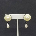 Pierced Earrings Gold tone Mother of Pearl Bead Button Style Dangle 1 5/8"
