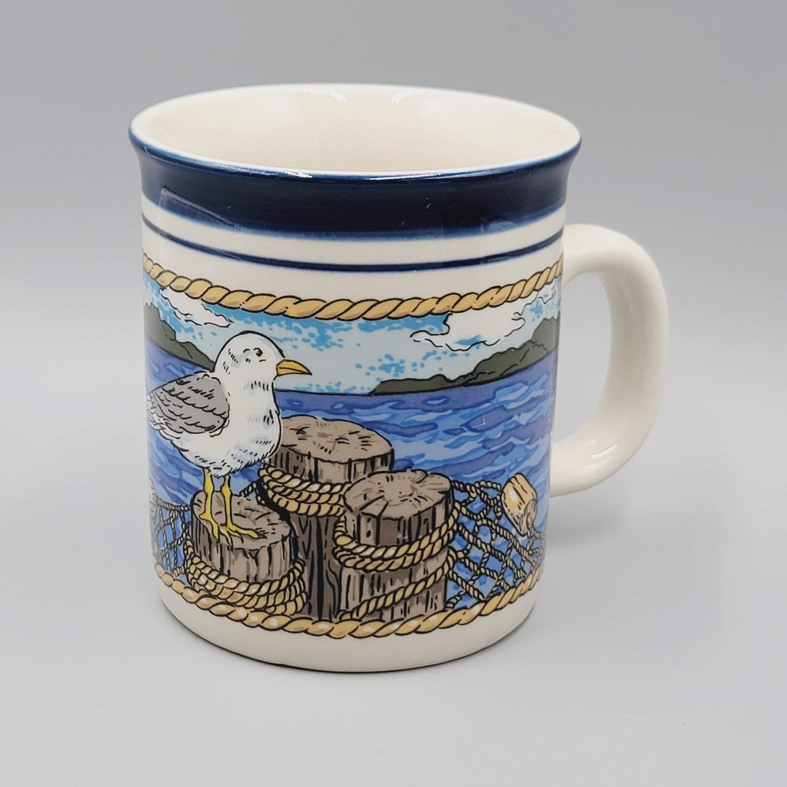 Tienshan Coffee Mug Stoneware Set of 2 Seagull Beach Ocean Theme