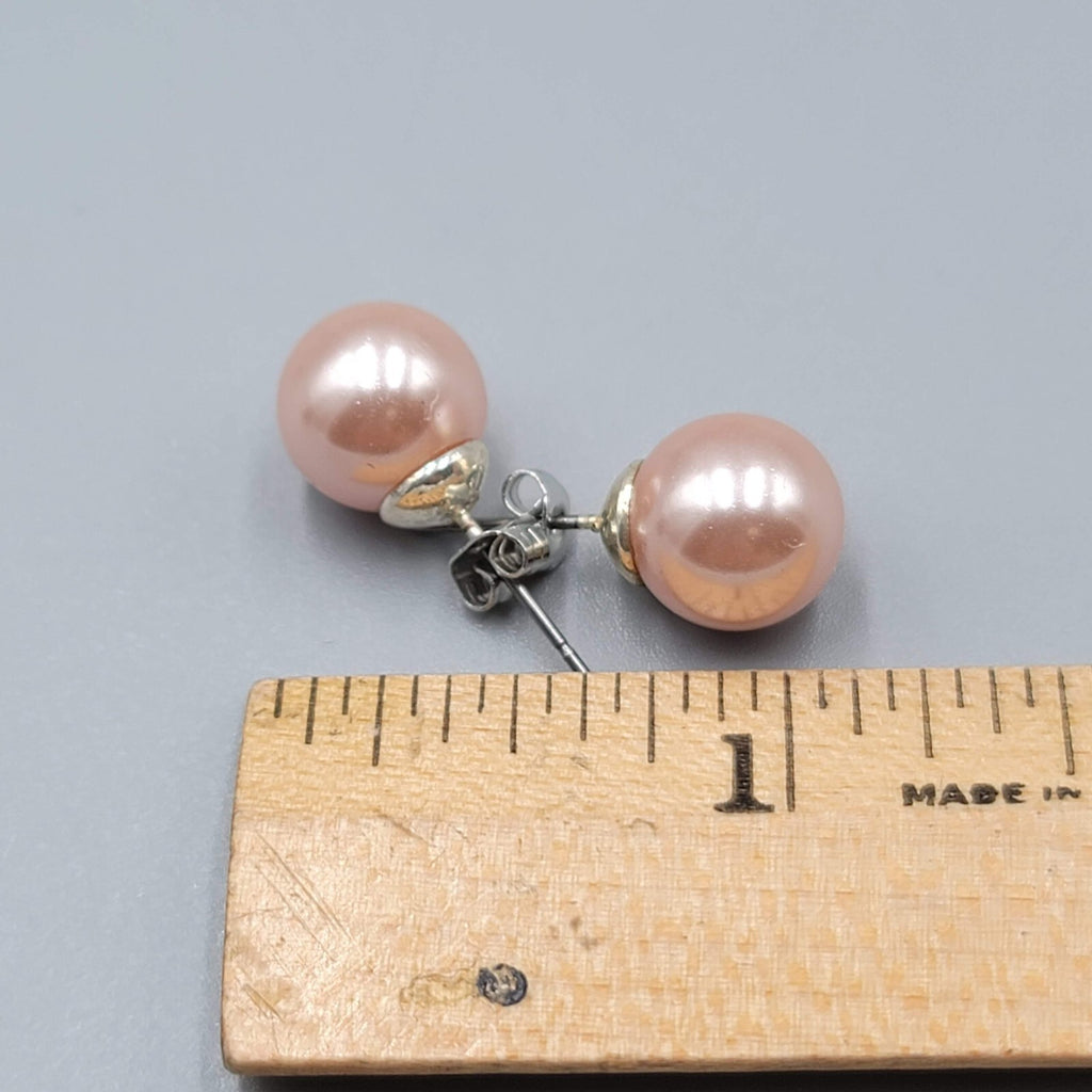 Pink Satin Round Studs Pierced Earrings 3/8"