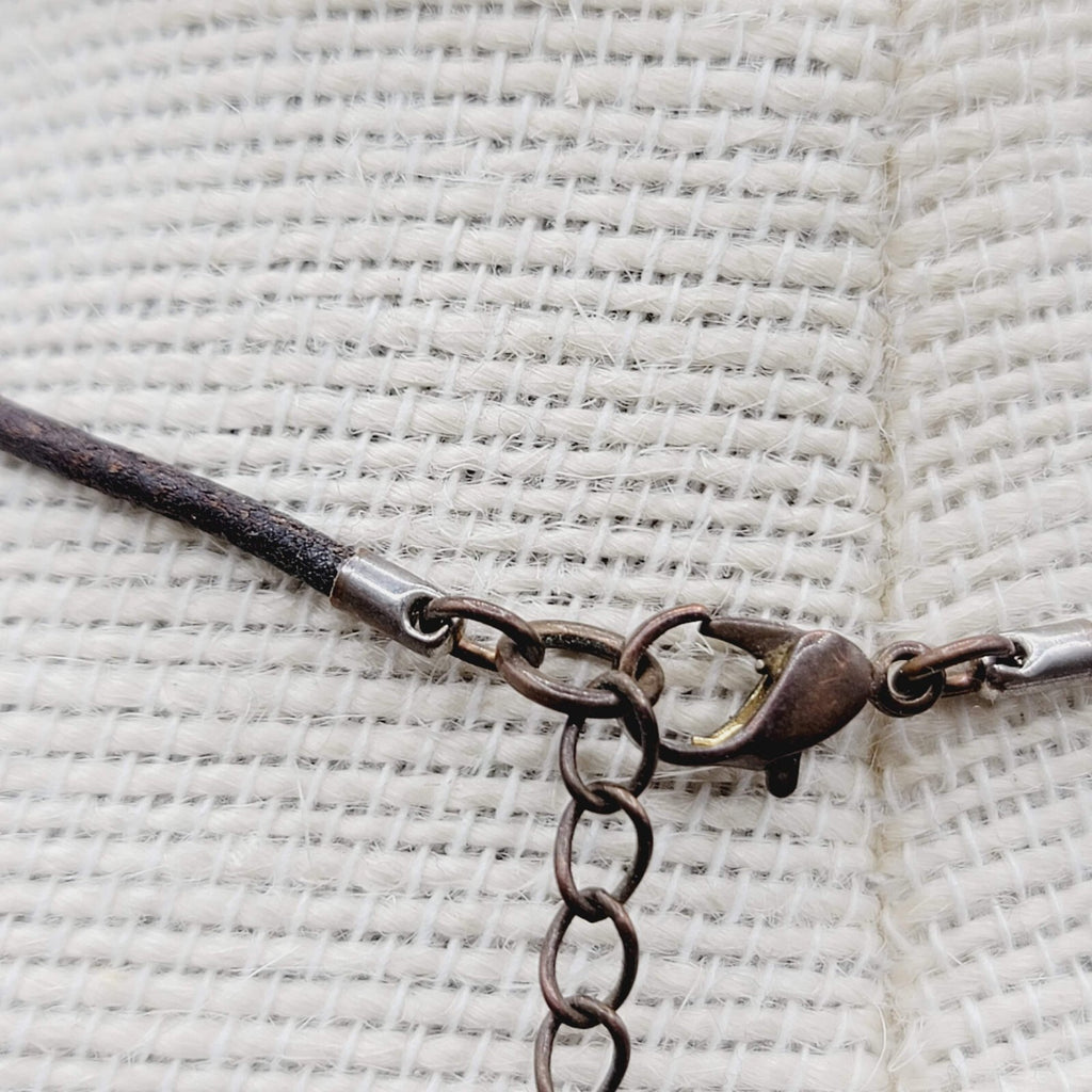 Natural Quartz Pendant Necklace Brown Leather Cord 16"-19"