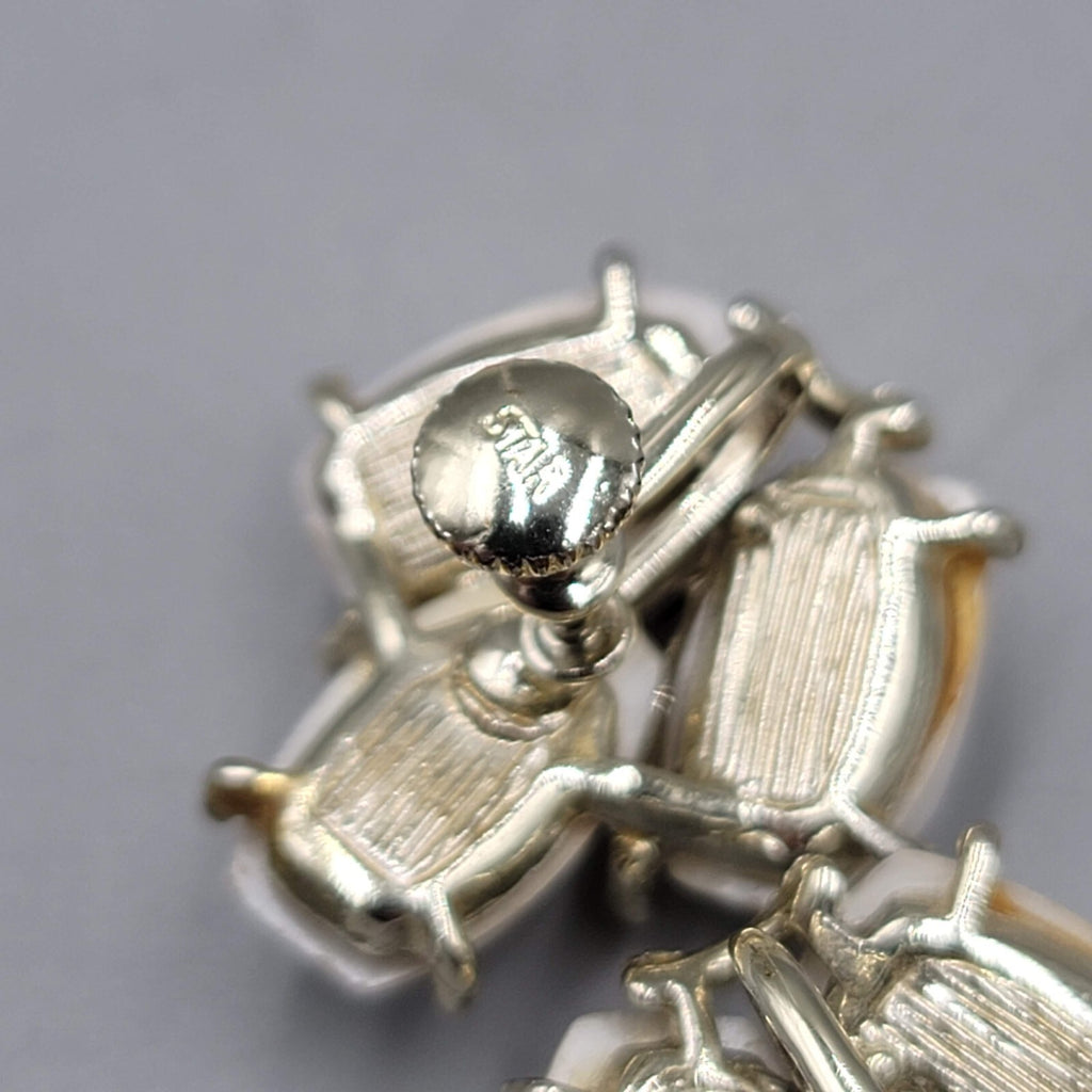 Vintage Star Clip on Earrings White Thermoset Gold tone Screw Back 1"