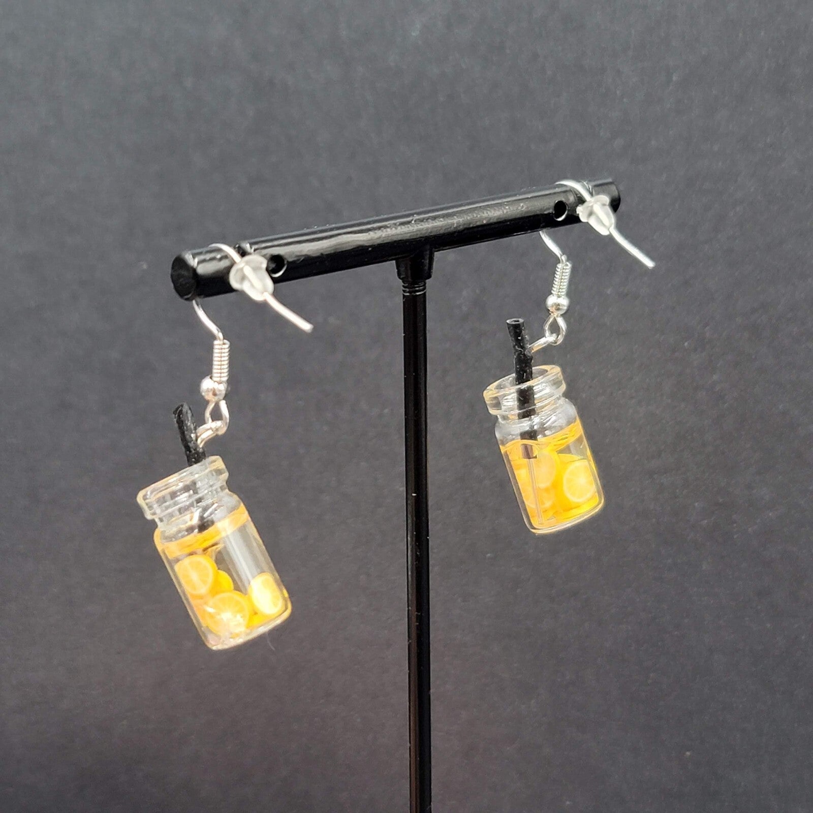 Lemonade Pierced Earrings Silver tone Dangle Stone 1"