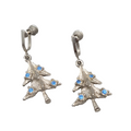 Vtg Christmas Tree Blue Rhinestone Clip on Earrings Silvertone Dangle  1 1/8"
