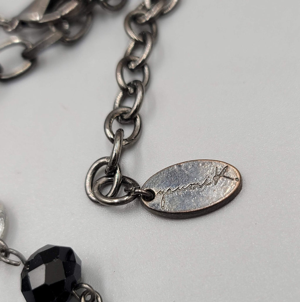 Youmi K Necklace Gunmetal Gray Metal Black Silver tone Beads 32"
