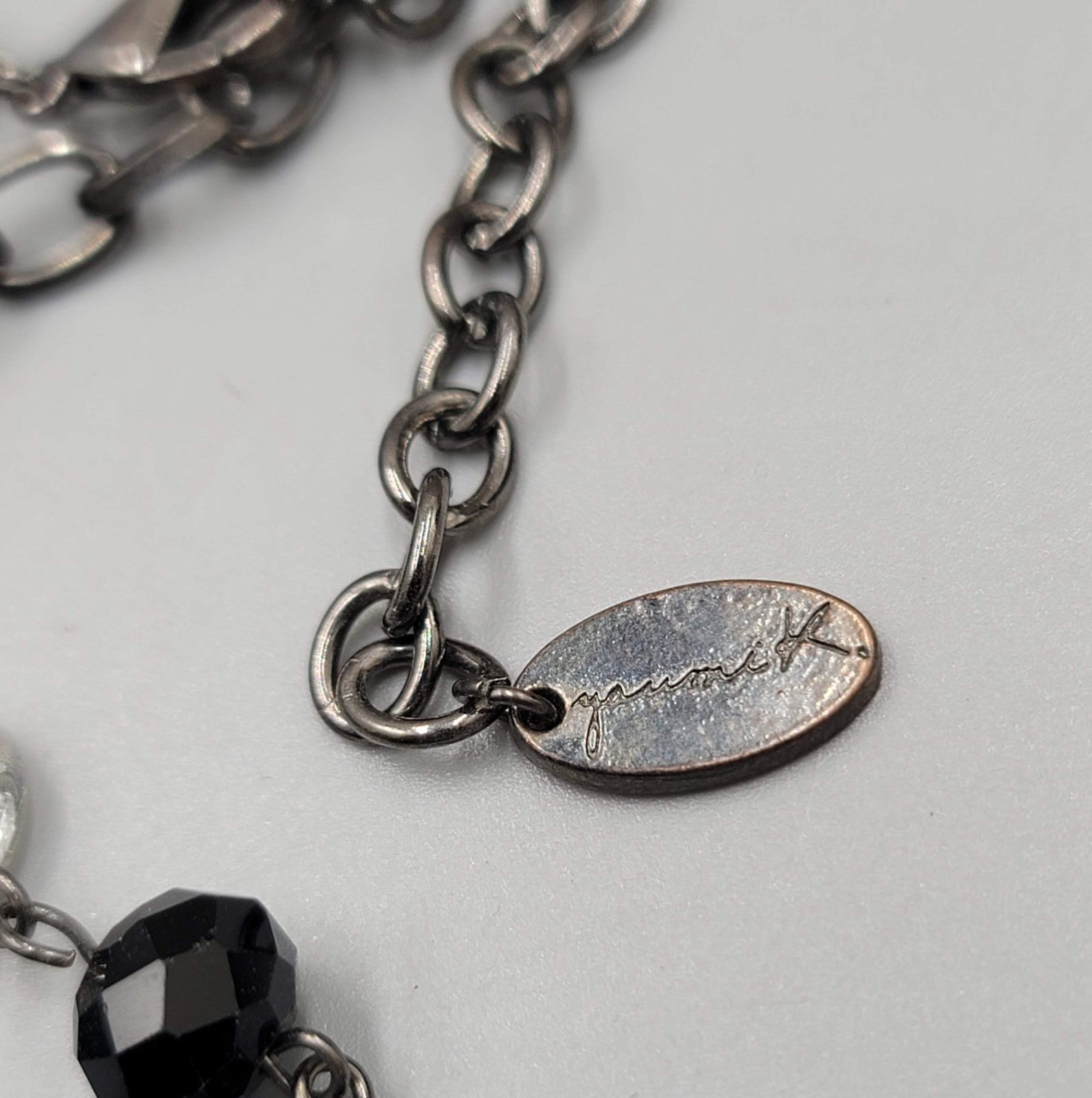 Youmi K Necklace Gunmetal Gray Metal Black Silver tone Beads 32"