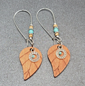 New Boho Pierced Earrings Long Hook Wood Leaf Beaded Dangle 2.75"