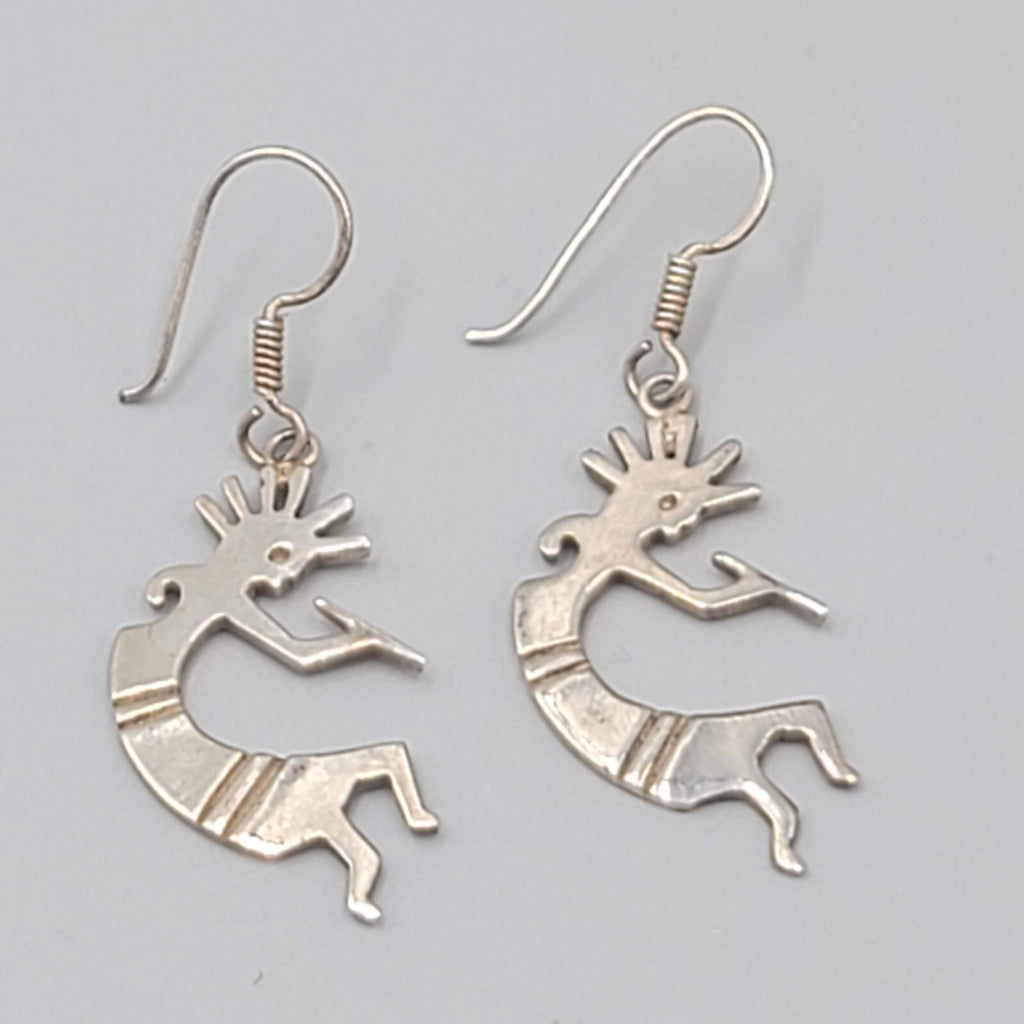 Kokopelli Sterling Silver Pierced Earrings 925 Dangle 1 3/8"