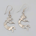 Kokopelli Sterling Silver Pierced Earrings 925 Dangle 1 3/8"