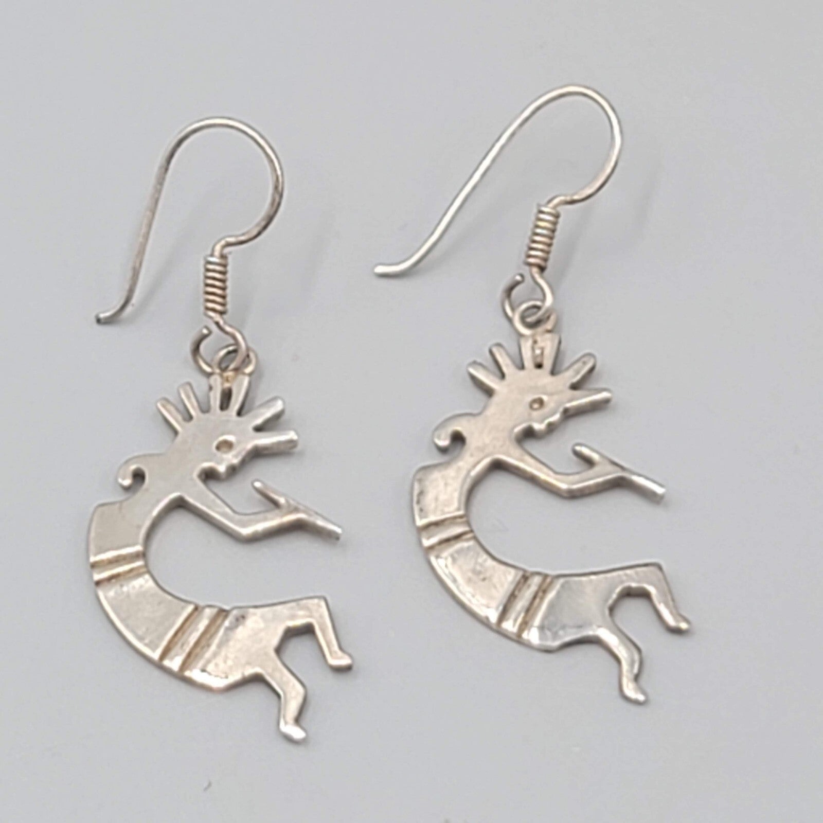 Kokopelli Sterling Silver Pierced Earrings 925 Dangle 1 3/8"