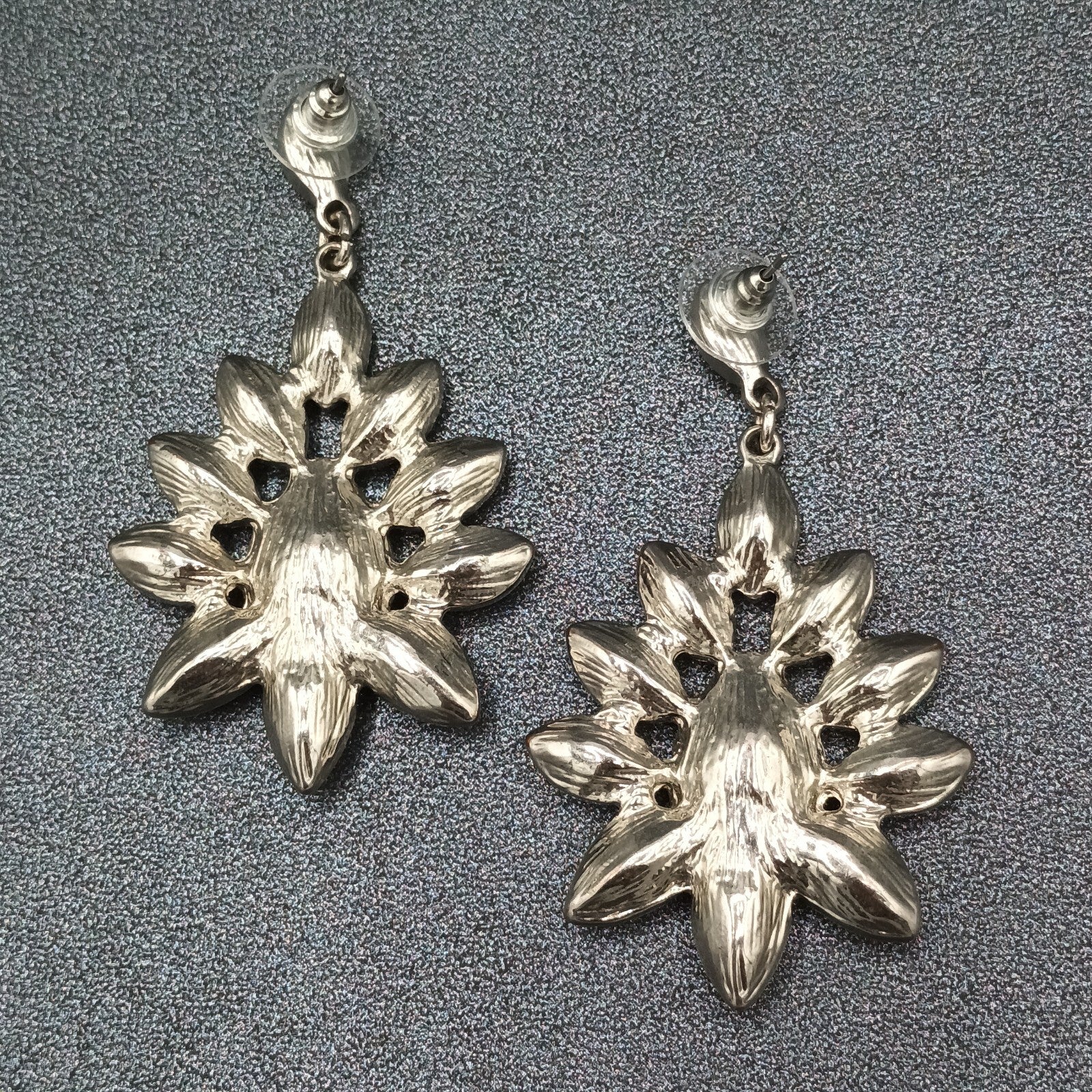 Pierced Earrings Silver tone Red Accent Chandelier Dangle 2.25"
