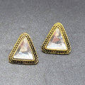 Pierced Earrings Gold tone Faceted Crystal Triangle Drop 1" SO Sparkly!!