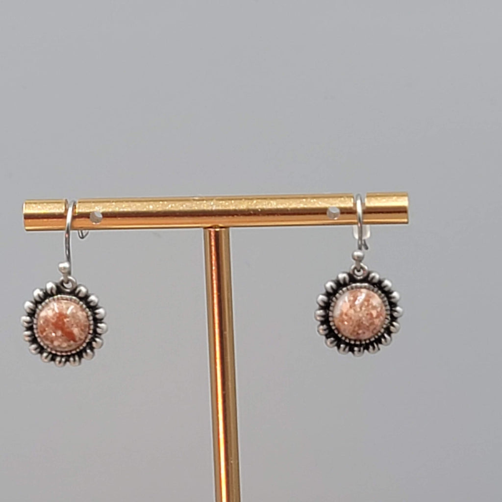 Round Stone Pierced Earrings Silver tone Dainty Dangle 1/2"