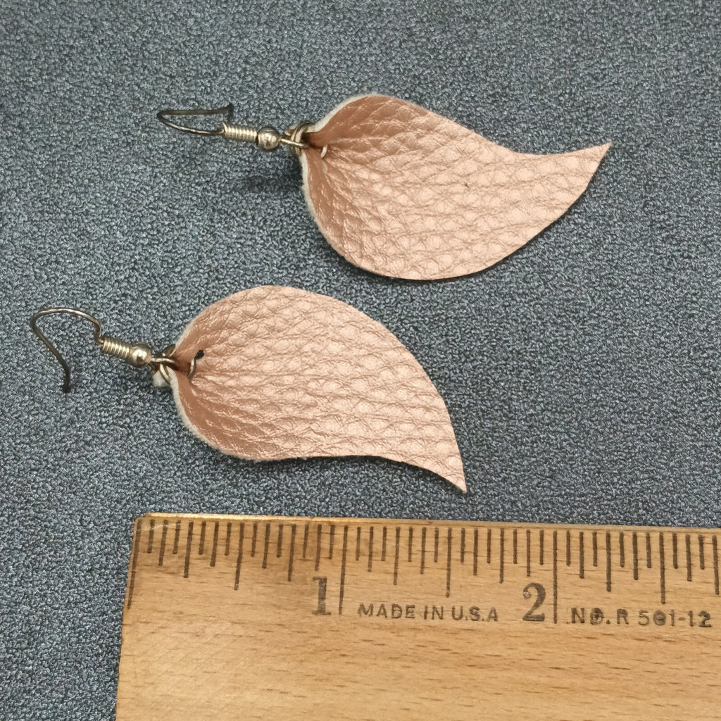 Pierced Earrings Silver tone Pink Faux Leather Felt Dangle 1 5/8"