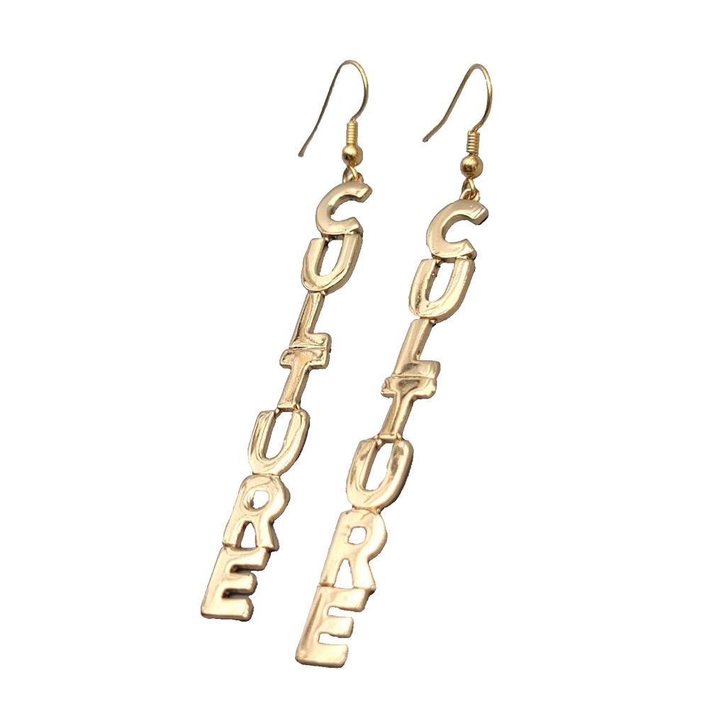 CULTURE Pierced Earrings Gold tone Dangle 2.75 in