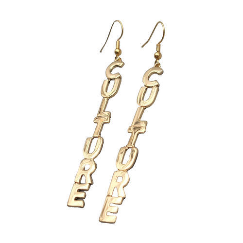 CULTURE Pierced Earrings Gold tone Dangle 2.75 in