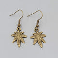 Marijuana Leaf Weed 420 Pierced Earrings Bronze tone Dangle 3/4"