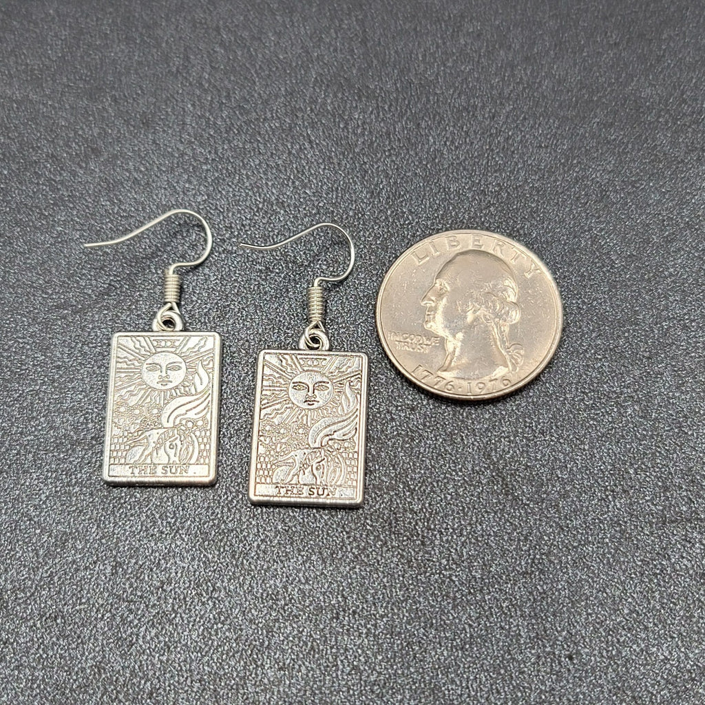 The SUN Tarot Card Pierced Earrings Silver tone 1"
