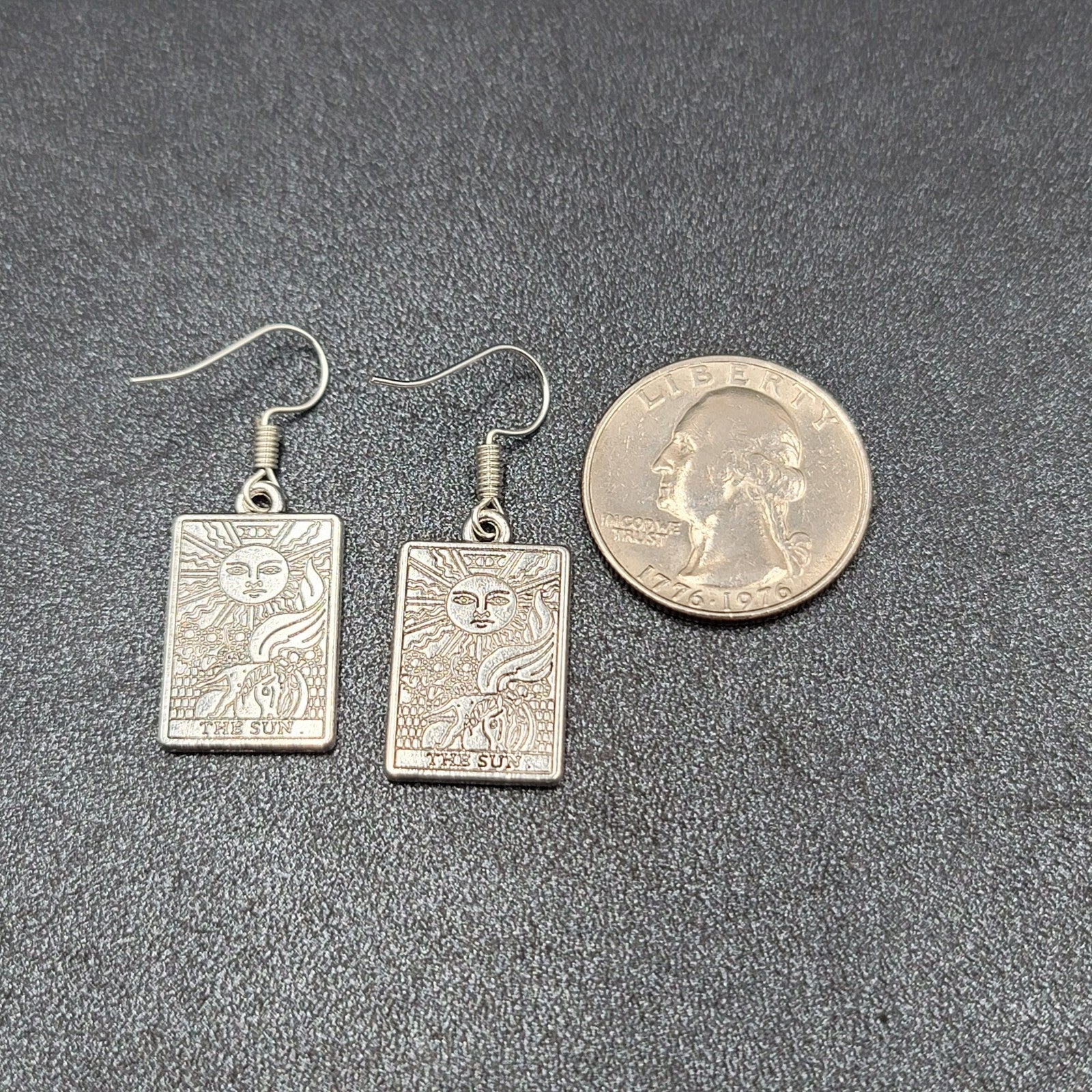 The SUN Tarot Card Pierced Earrings Silver tone 1"