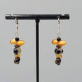 Glass Bead Pierced Earrings Variegated Browns Leverback Dangle Silver tone 1.25"